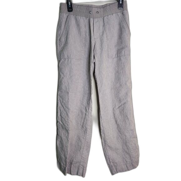 Athleta 100% Linen Elastic Pull On Grey Pants Sz 6 Beachy Resort Travel - Picture 1 of 11